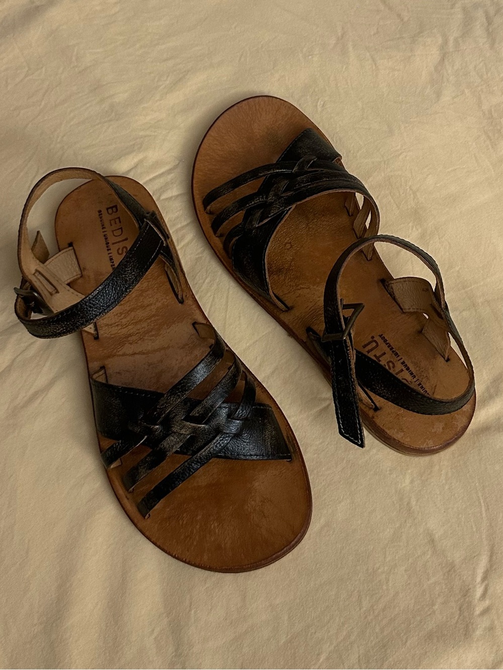 BED|STU Black and Brown Leather Strappy Sandals